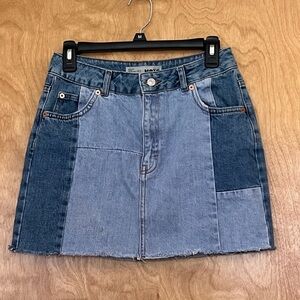 Top Shop Moto Denim Patchwork Mini Skirt 6